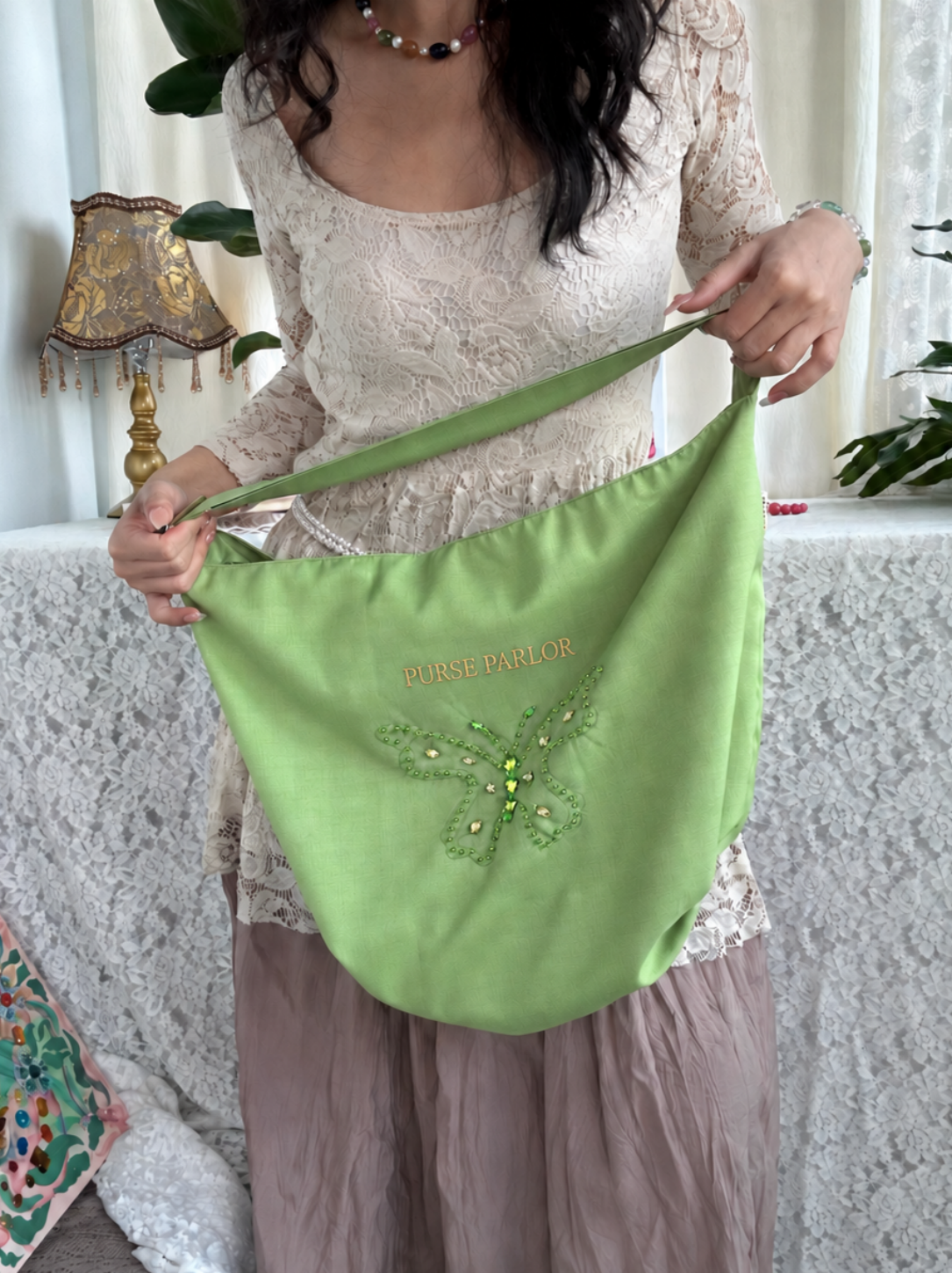 Butterfly Hobo Bag – Sage Green