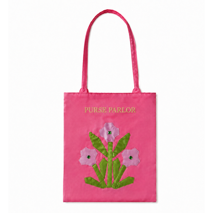 Pink Garden Flower Satin Tote Bag