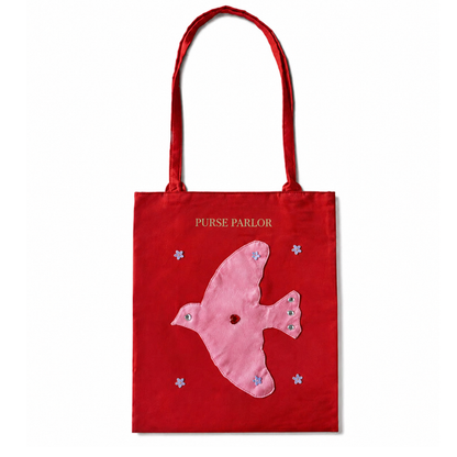 Bird Applique Satin Tote Bag