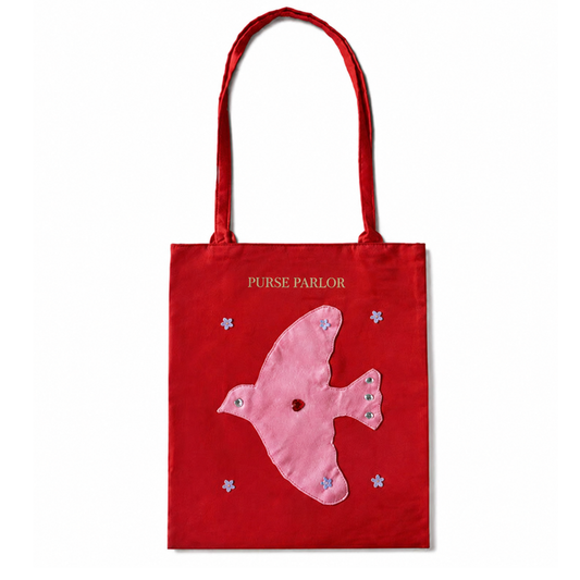 Bird Applique Satin Tote Bag