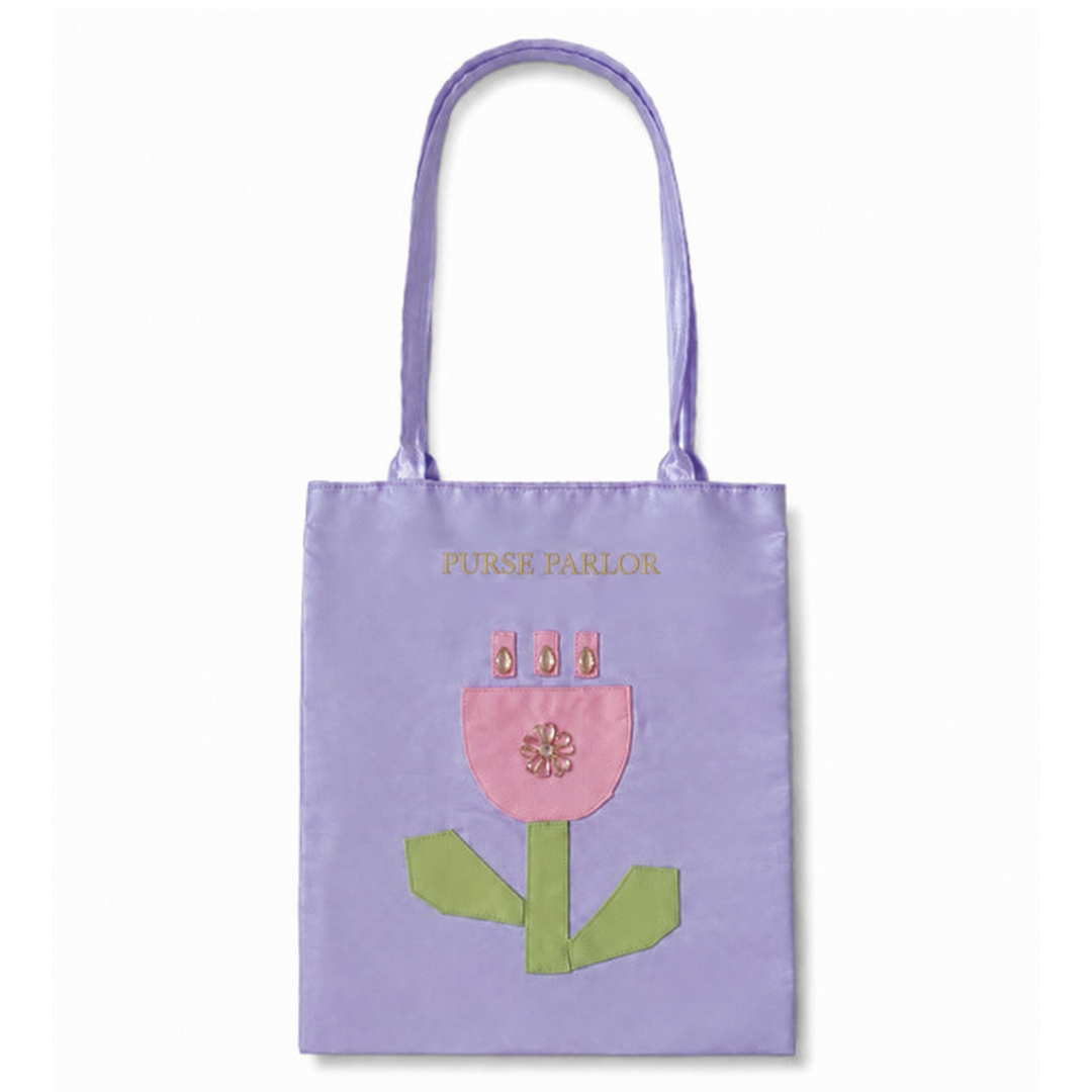 Floral Applique Satin Tote Bag
