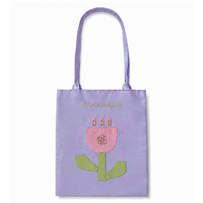 Floral Applique Satin Tote Bag