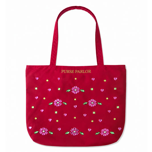 Ruby Flower Crystal Satin Tote Bag