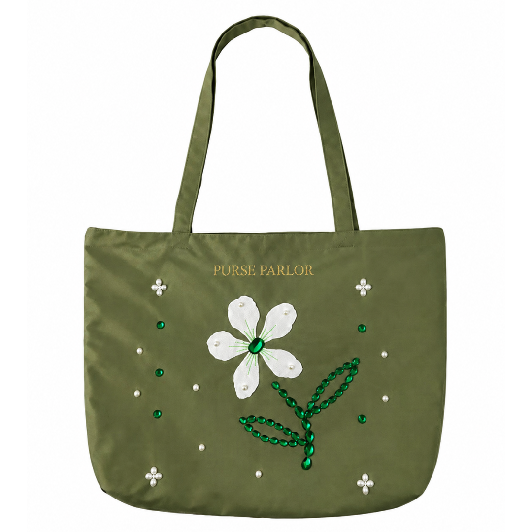 Botanical Flower Satin Tote Bag