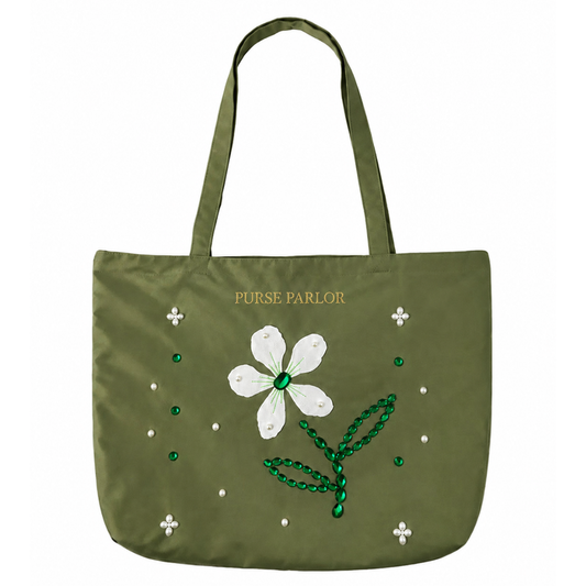 Botanical Flower Satin Tote Bag