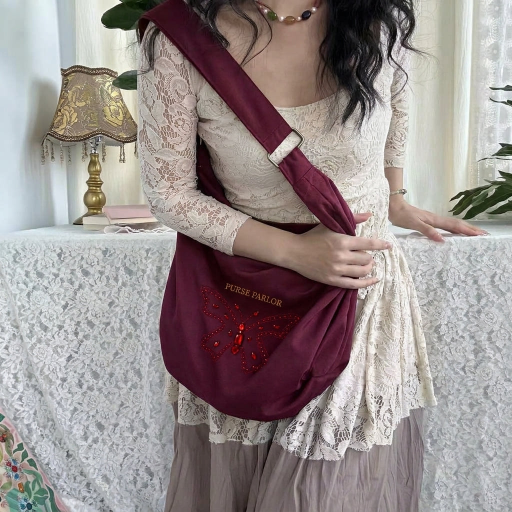 Butterfly Hobo Bag – Burgundy