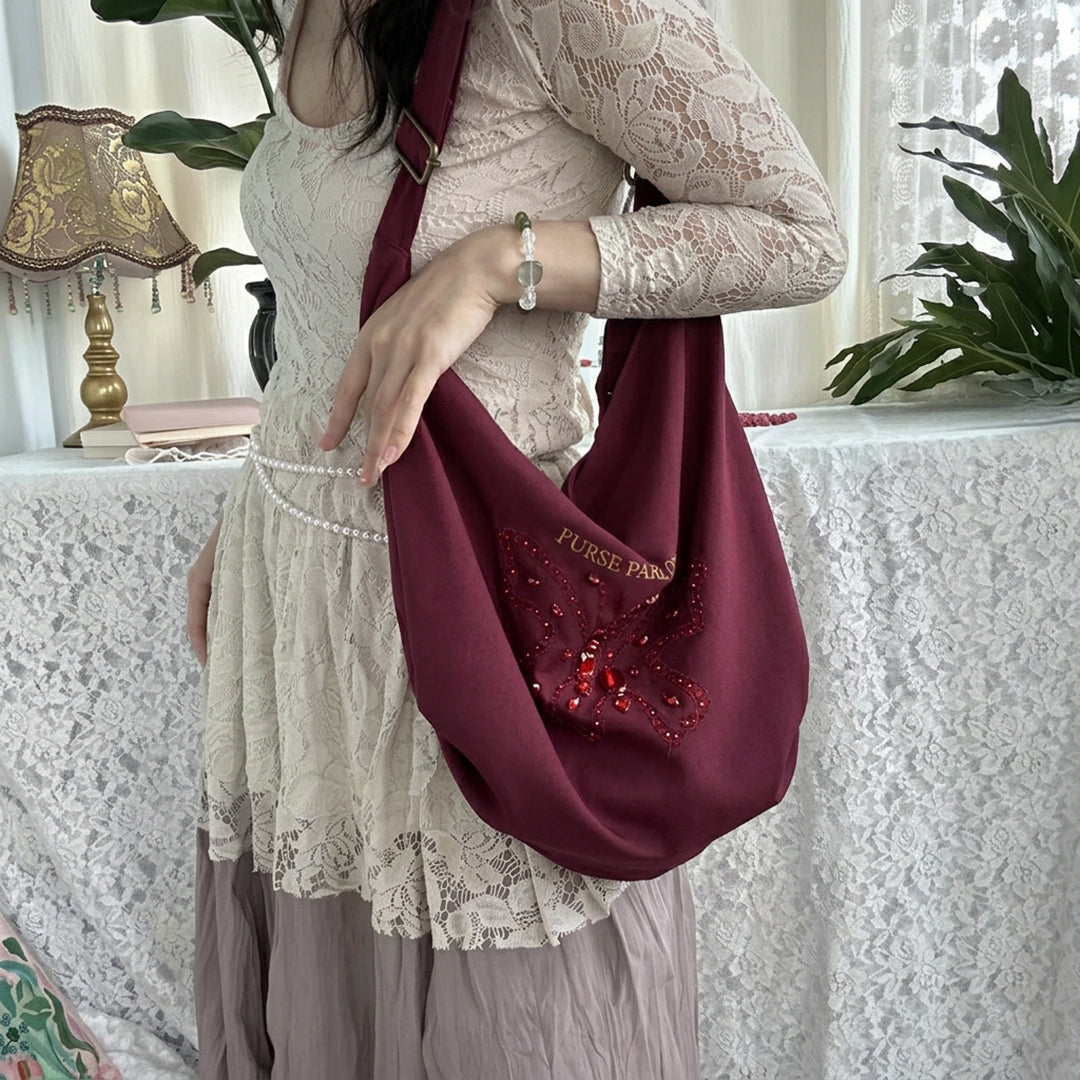 Butterfly Hobo Bag – Burgundy