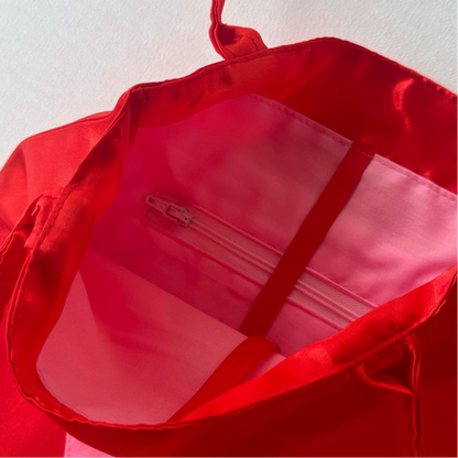 Bird Applique Satin Tote Bag