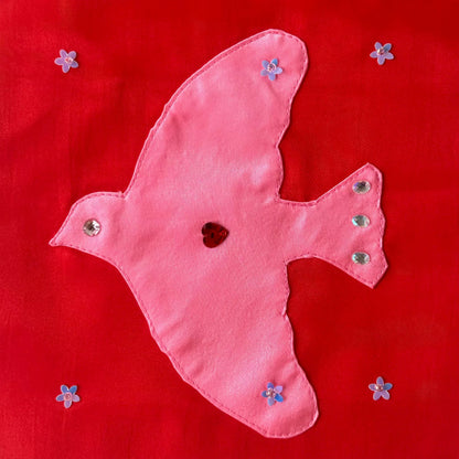 Bird Applique Satin Tote Bag