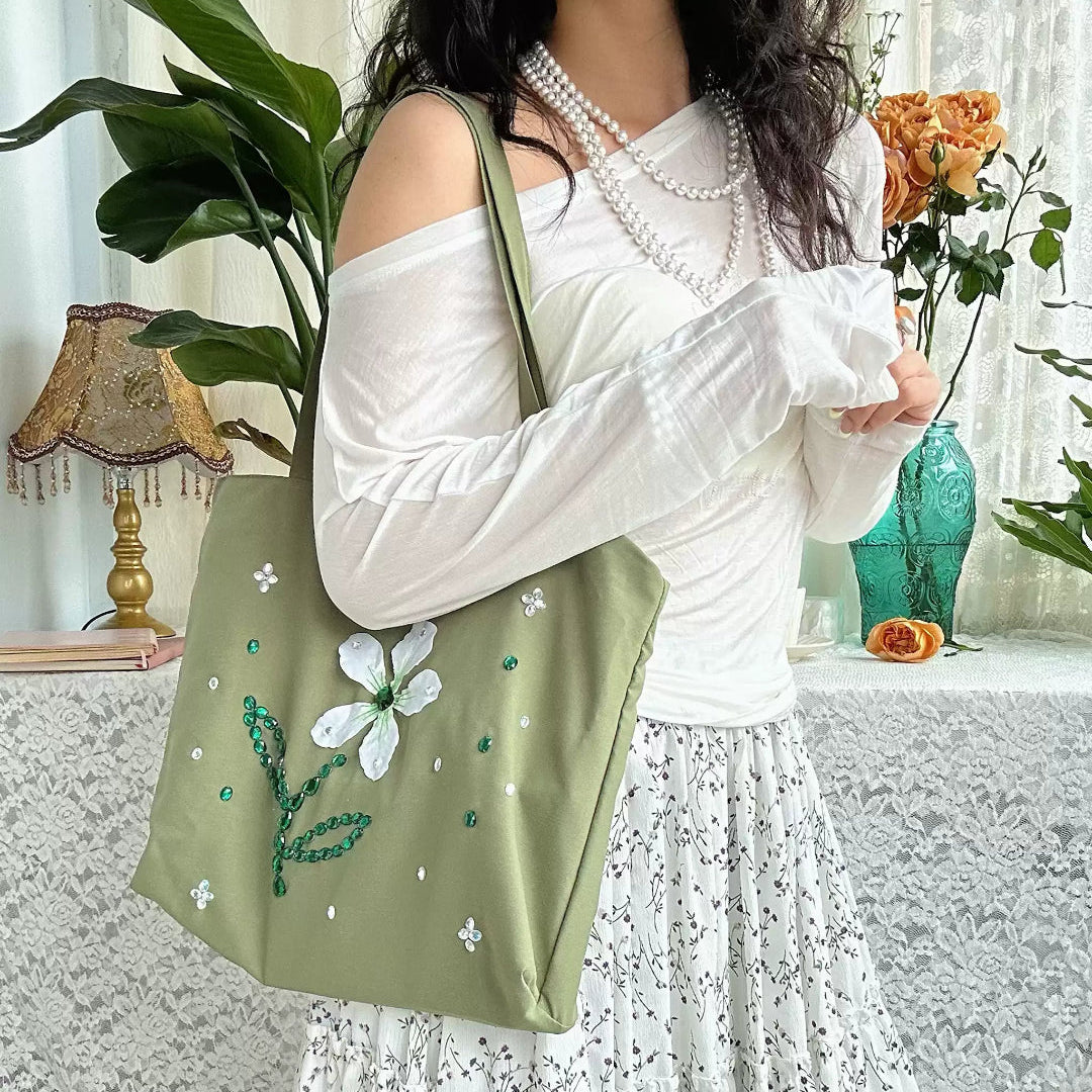 Botanical Flower Satin Tote Bag