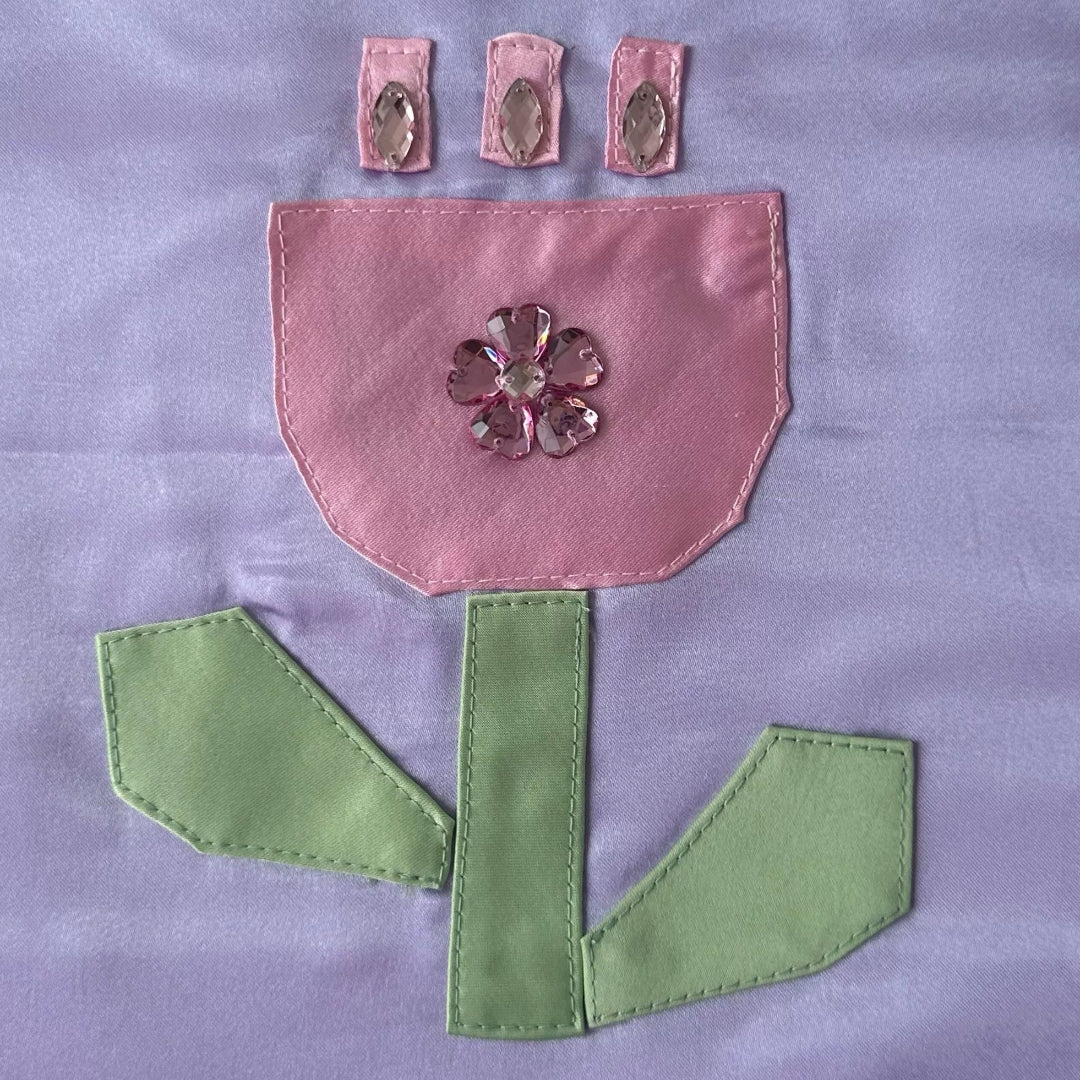 Floral Applique Satin Tote Bag
