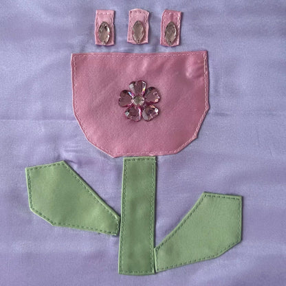 Floral Applique Satin Tote Bag