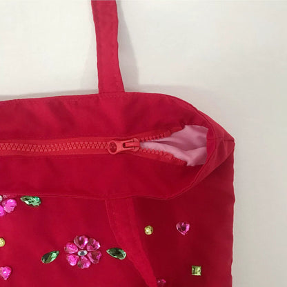 Ruby Flower Crystal Satin Tote Bag