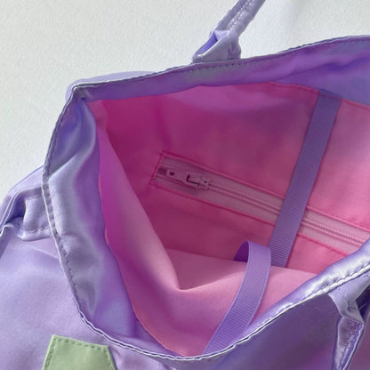 Floral Applique Satin Tote Bag