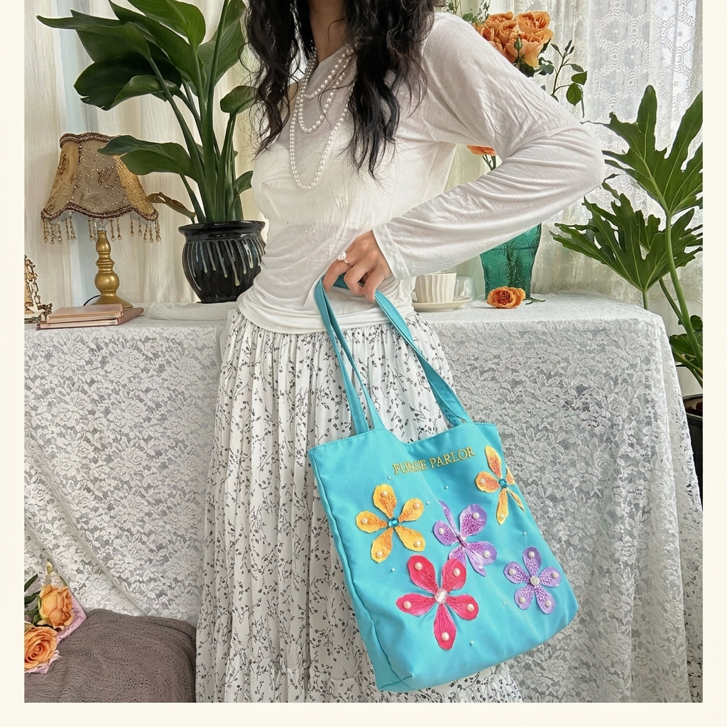 Garden Bloom Satin Tote Bag