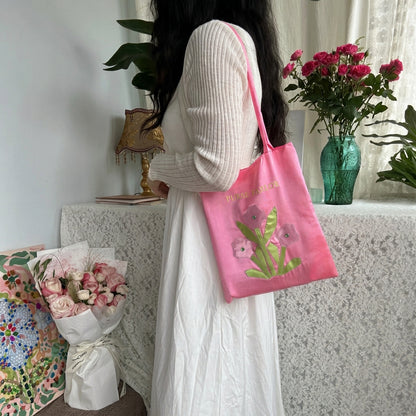 Pink Garden Flower Satin Tote Bag