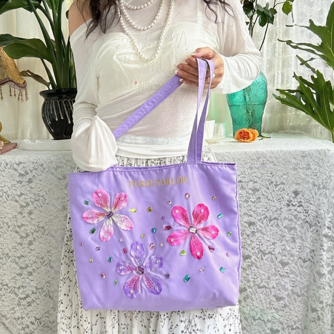 Lavender Blossom Satin Tote Bag