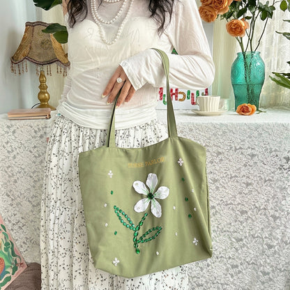 Botanical Flower Satin Tote Bag