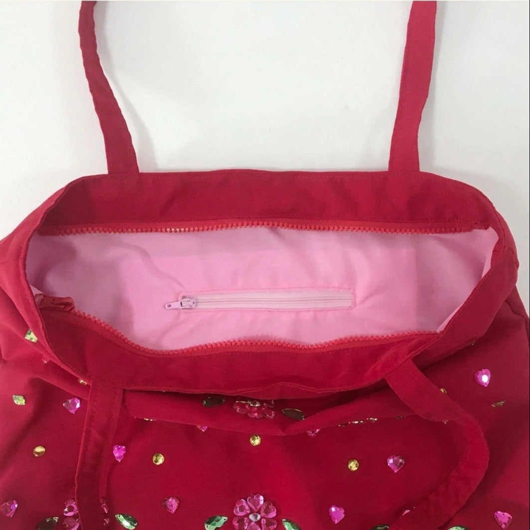 Ruby Flower Crystal Satin Tote Bag