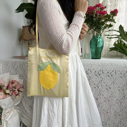 Lemon Garden Satin Tote Bag
